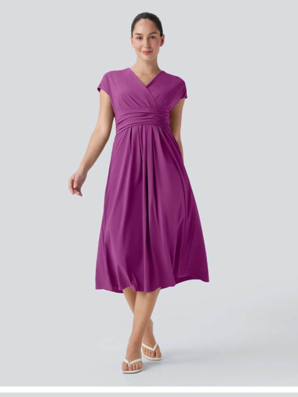 Breezeful™ V Neck Short Sleeve Pocket Tie Back Quick Dry Midi Casual Dress